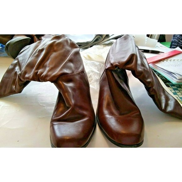 St. John's Bay Shoes - ST JOHN'S BAY WOMAN'S SIZE 7.5 W BROWN LEATHER MID CALF SLOUCH BOOTS